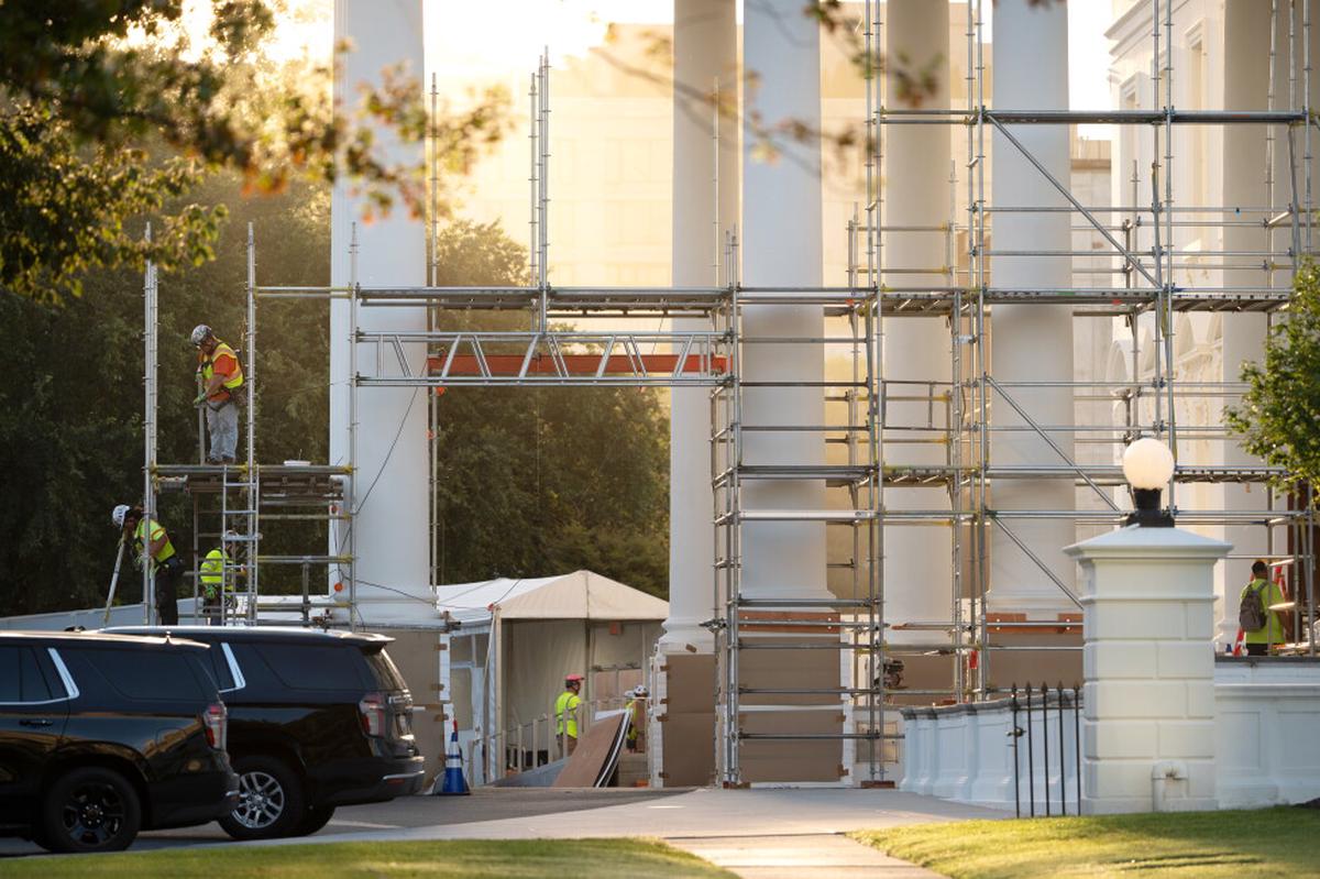 Restauración del Pórtico Norte de la Casa Blanca, casi lista antes de la visita de Xi Jinping