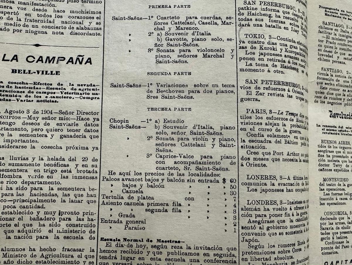 Programa del concierto, Los Principios, 4 de agosto de 1904