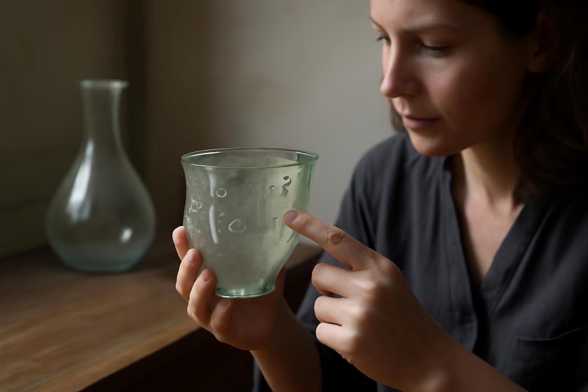 Un vaso de vidrio romano antiguo