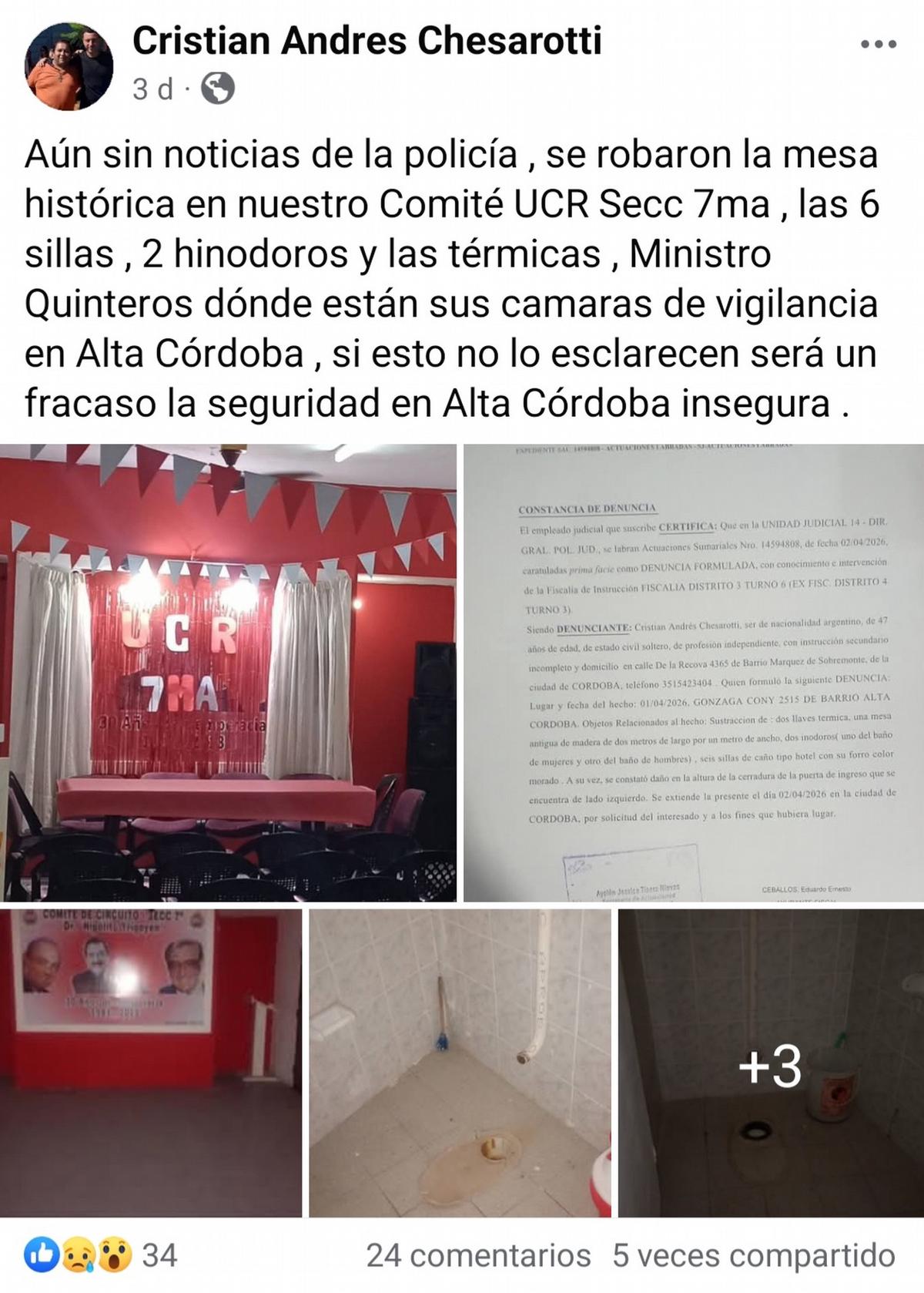 Cristian Chesarotti murió el sábado tras un incendio en su casa de Marqués Anexo.