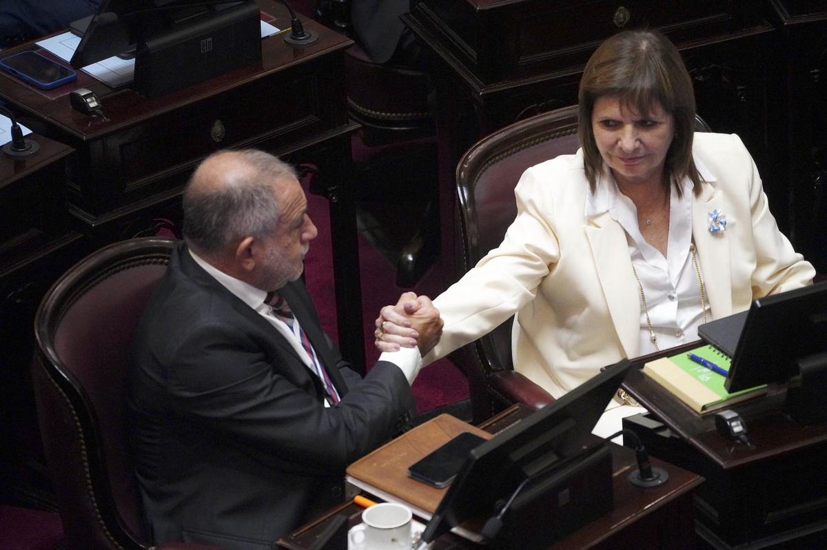 Luis Juez y Patricia Bullrich celebran en el Senado. (Foto: NA)