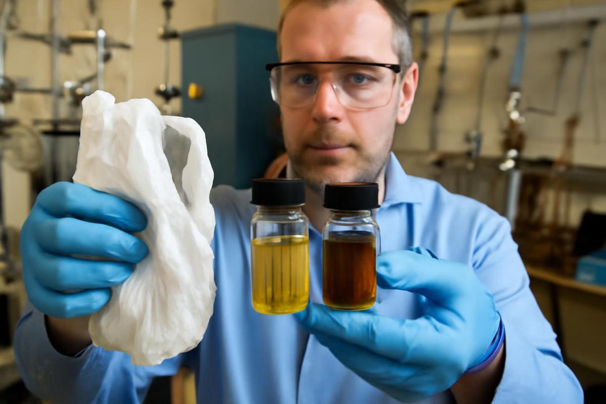 Investigadores en el laboratorio examinando residuos plásticos