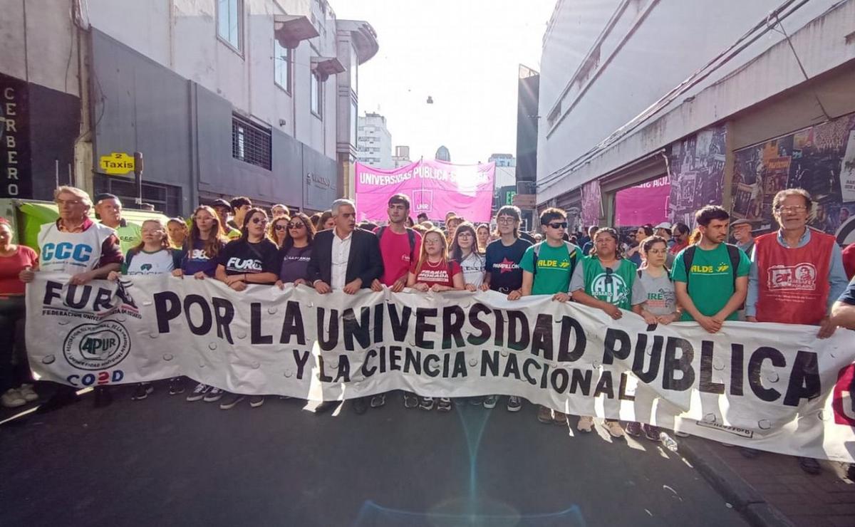 FOTO: Se replica la marcha universitaria por las calles del centro de Rosario.