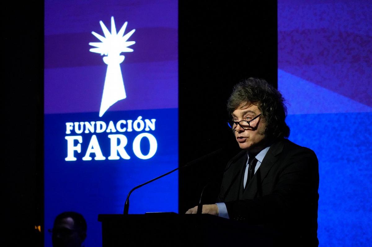 Javier Milei durante su discurso en la Fundación Faro.