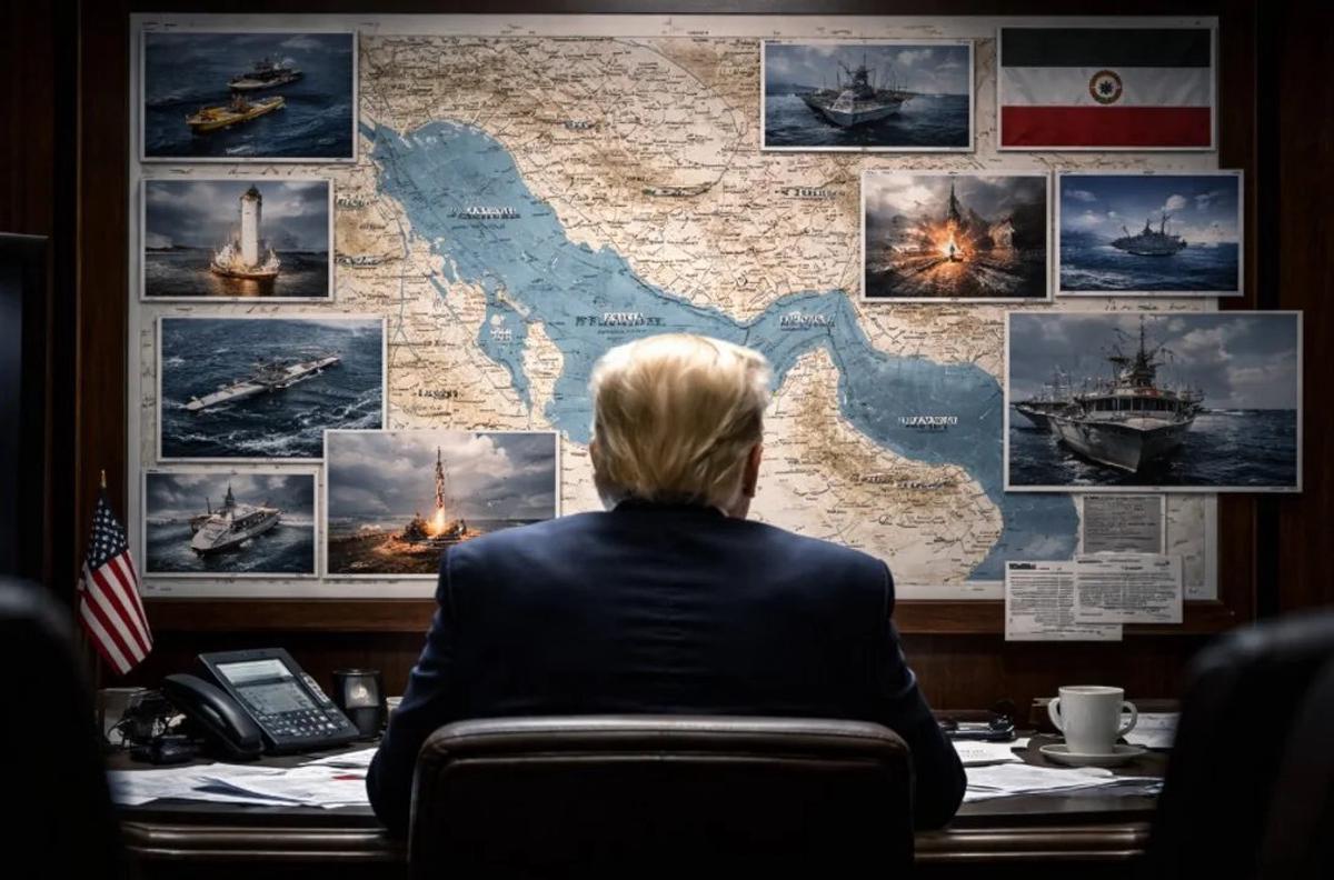 Donald Trump concentrado en un mapa.