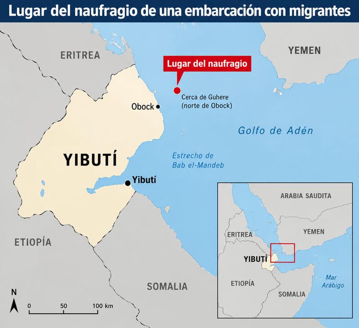 Lugar del hundimiento cerca de las costas de Yibuti.