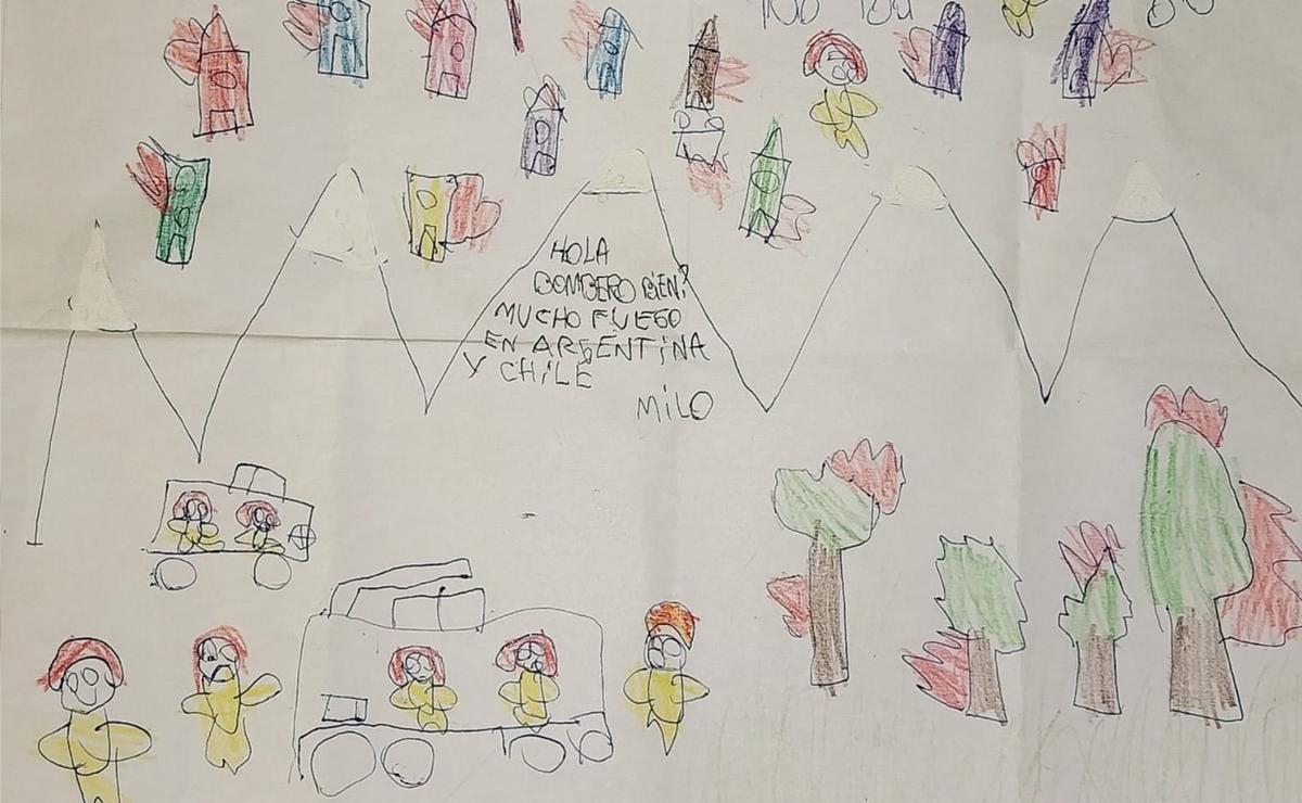 El dibujo que Milo les hizo a los brigadistas cordobeses.