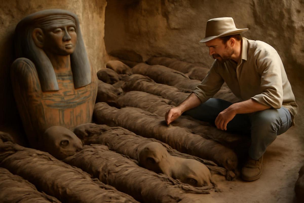 Momias y un perro momificado hallados en Egipto