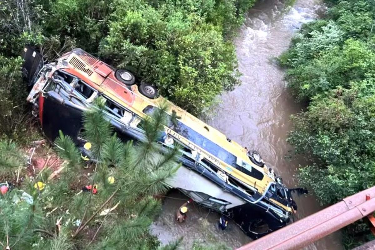 El colectivo cayó a un arroyo tras chocar (Foto: Canal 12 Misiones)