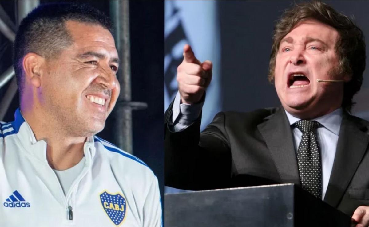 FOTO: Juan Román Riquelme y Javier Milei. 