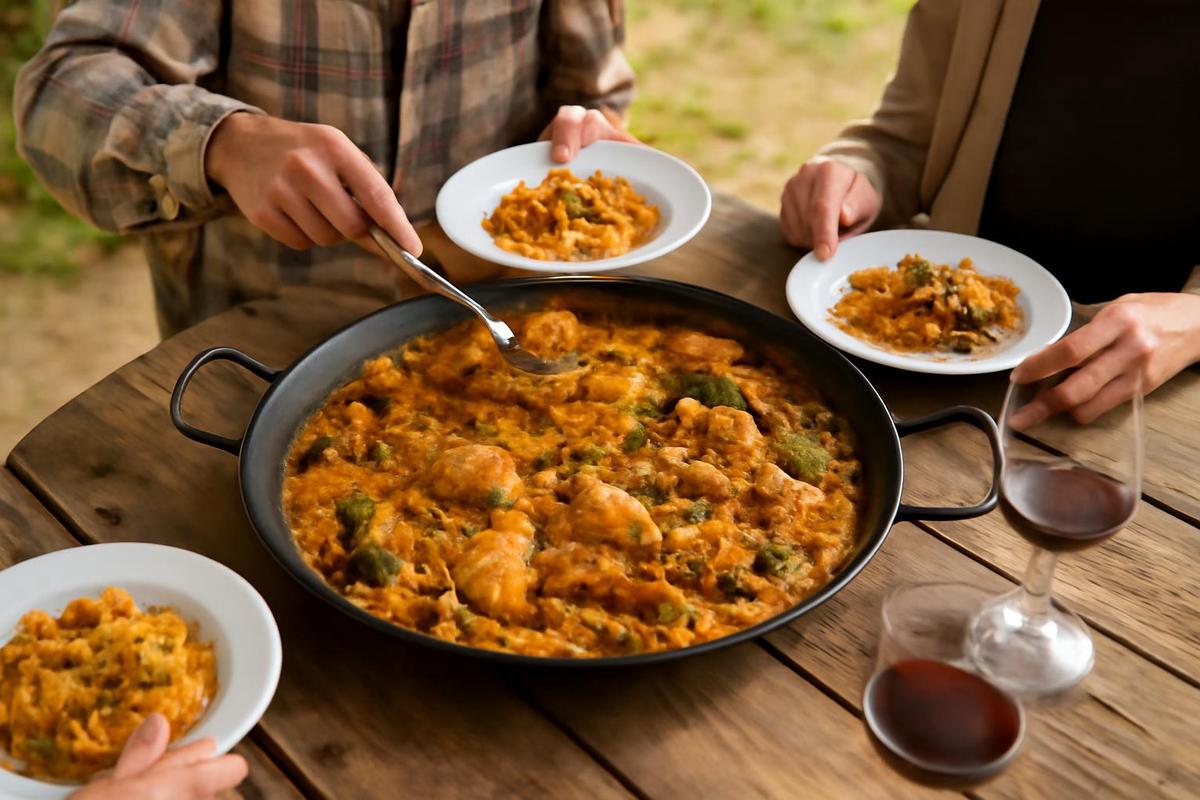 Paella de carne y verduras, un clásico español