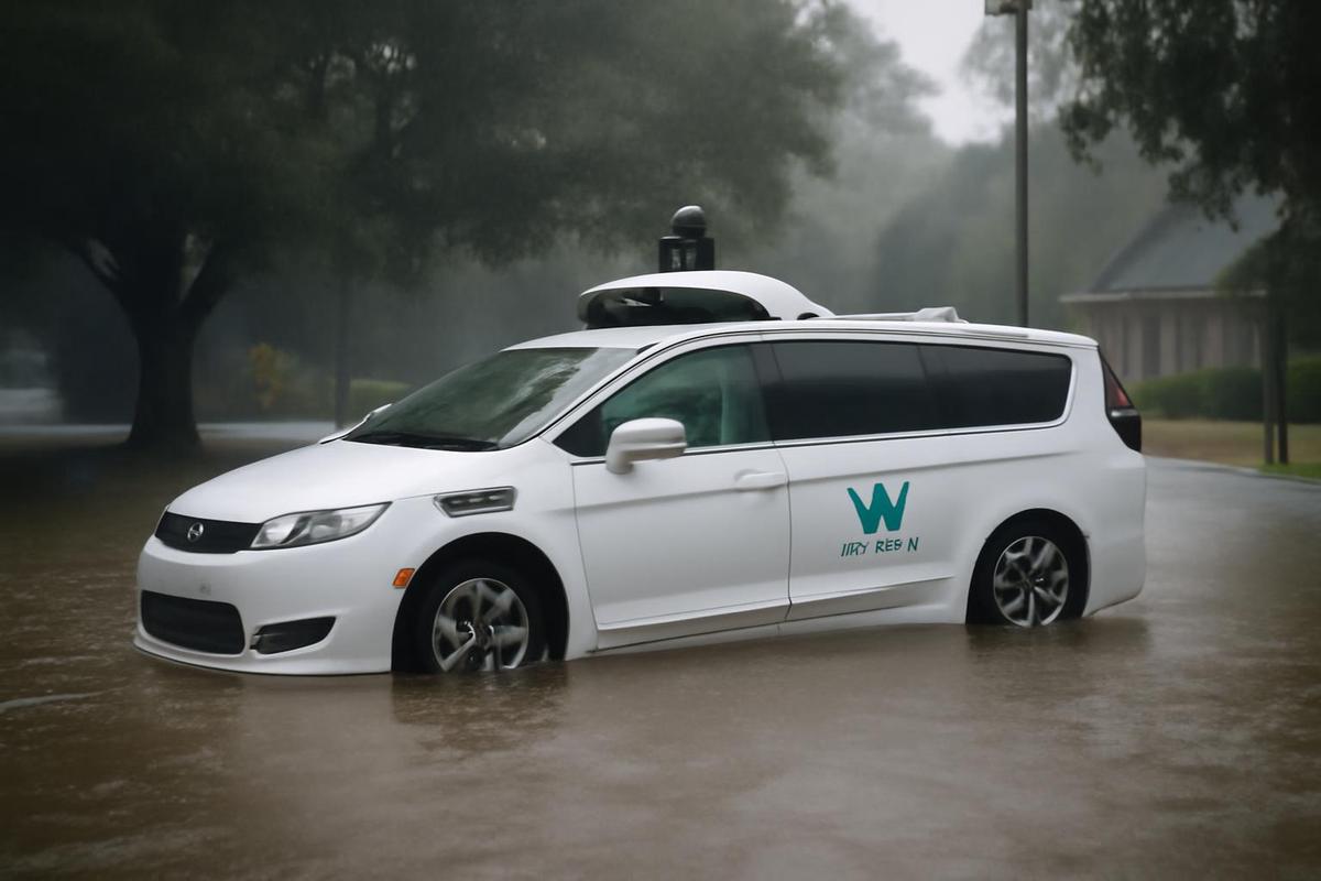 Waymo robotaxi en inundación