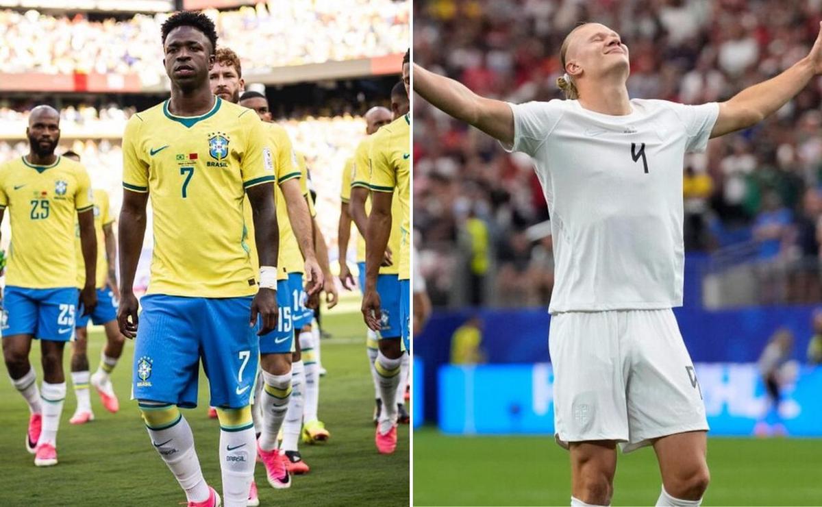 Vinicius y Haaland, figuras de Brasil y Noruega.