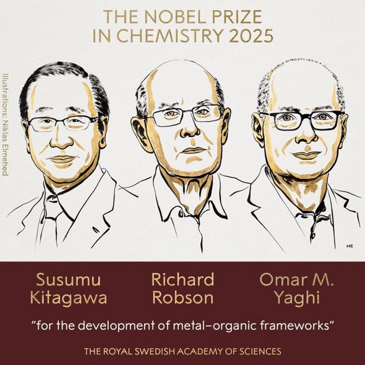 El premio Nobel de Química 2025 fue otorgado a Susumu Kitagawa, Richard Robson y Omar M. Yaghi