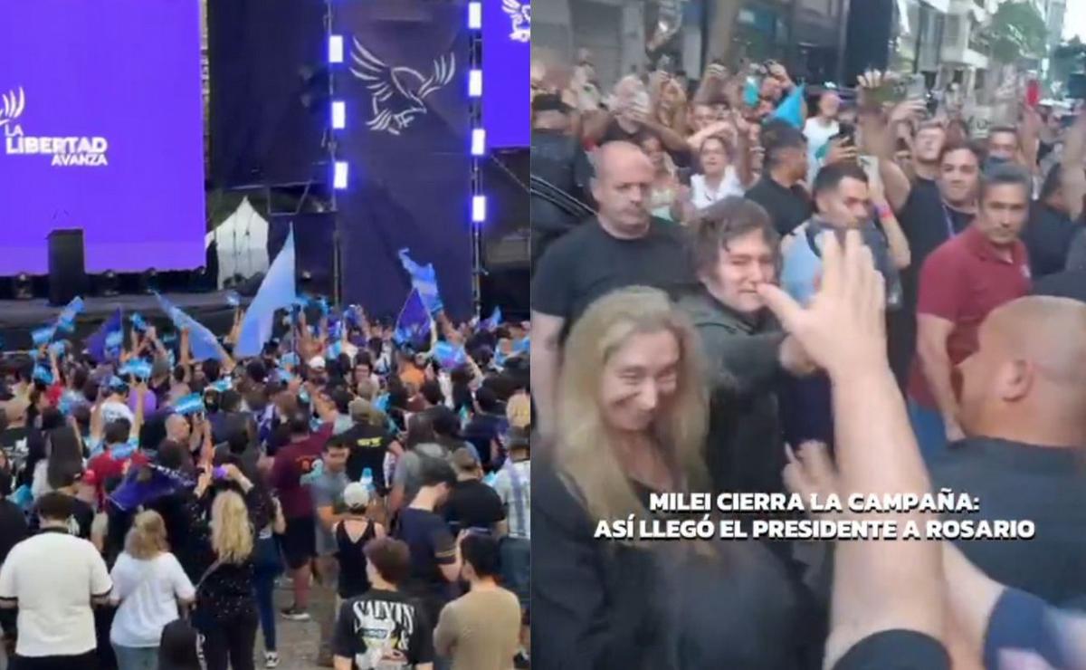 Milei cierra campaña en Rosario junto a funcionarios nacionales y candidatos.