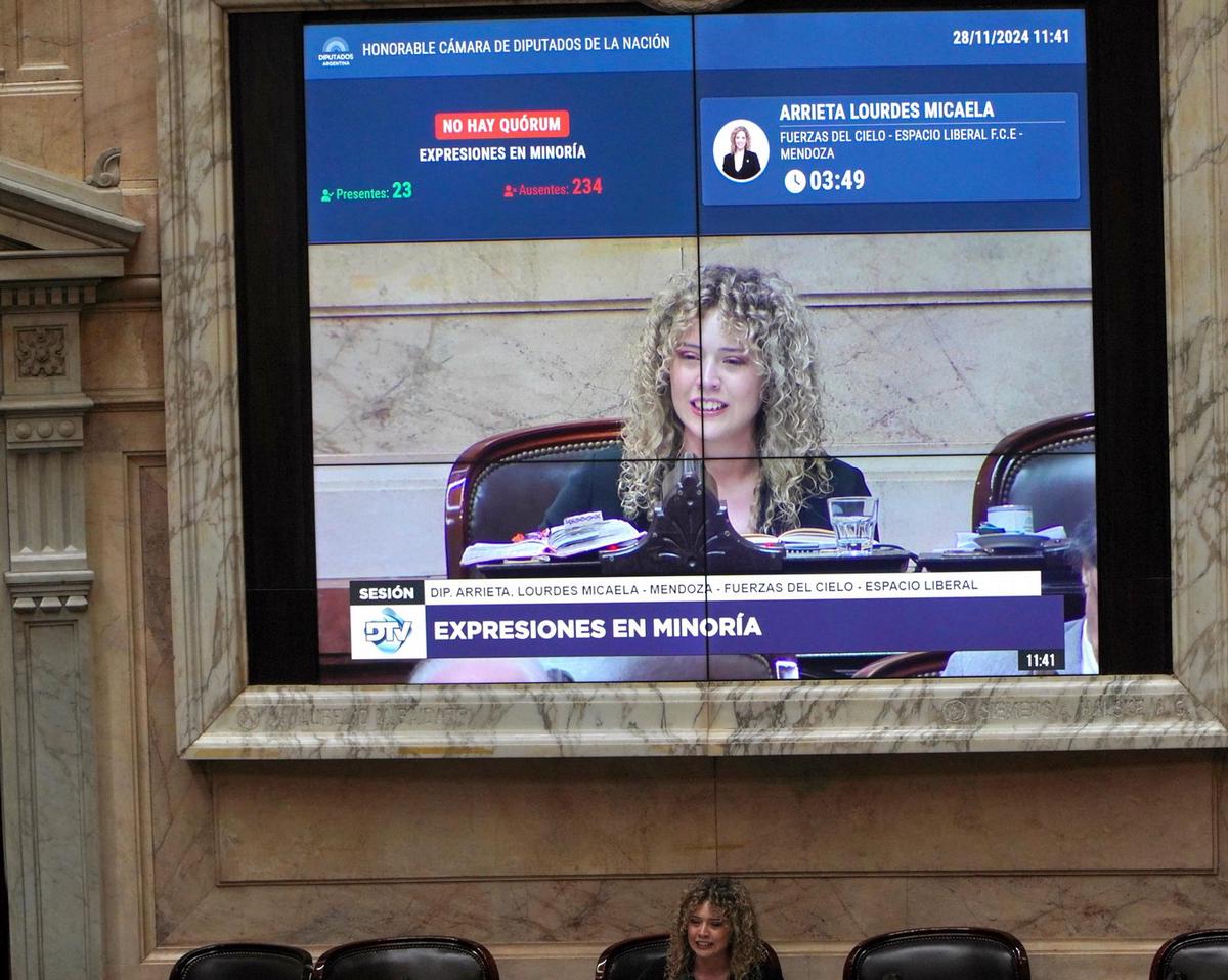 FOTO: La falta de quórum en Diputados, patentizada en la pizarra electrónica. (NA)