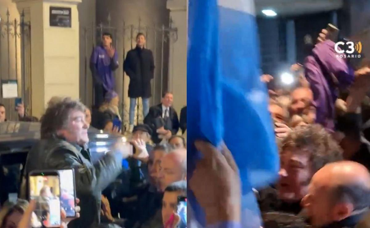 Así fue la salida de Milei de la Bolsa de Comercio: saludos y cánticos en Rosario.