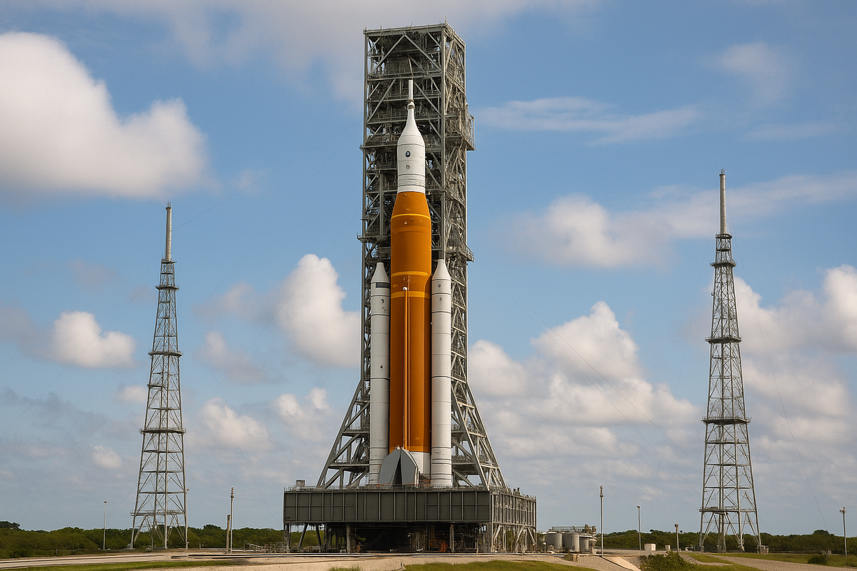 Cohete Artemis II apilado en el Centro Espacial Kennedy