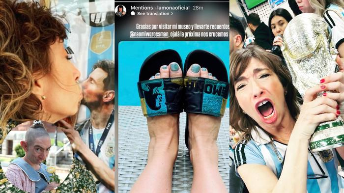 La actriz Naomi Grossman, fan de La Mona, alentó a Argentina y besó a Messi en redes