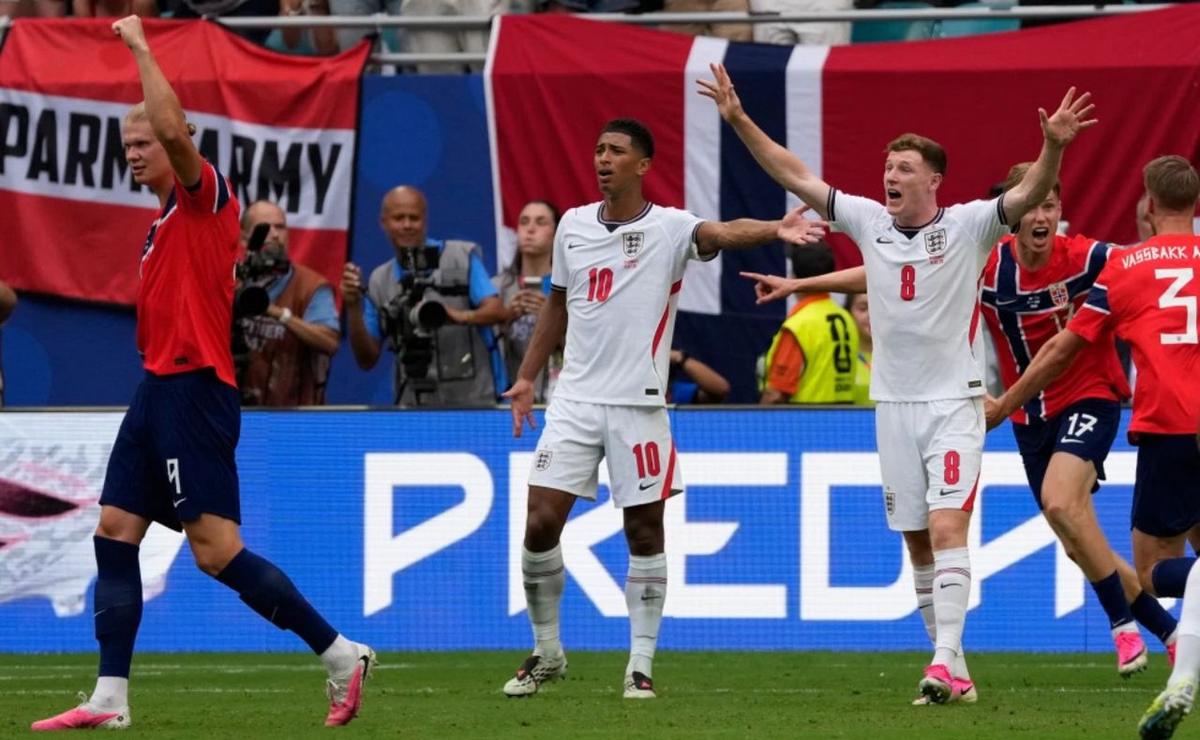 El noruego Erling Haaland, y los ingleses Jude Bellingham y Elliot Anderson. (AP)