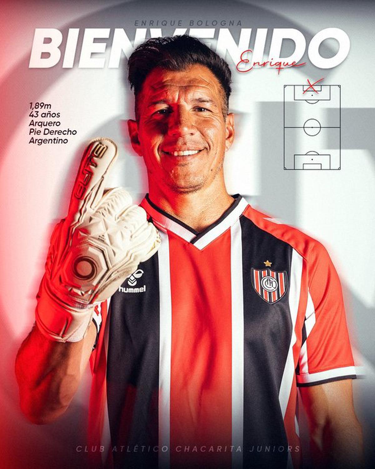 La imagen con la que Bologna fue presentado en Chacarita.