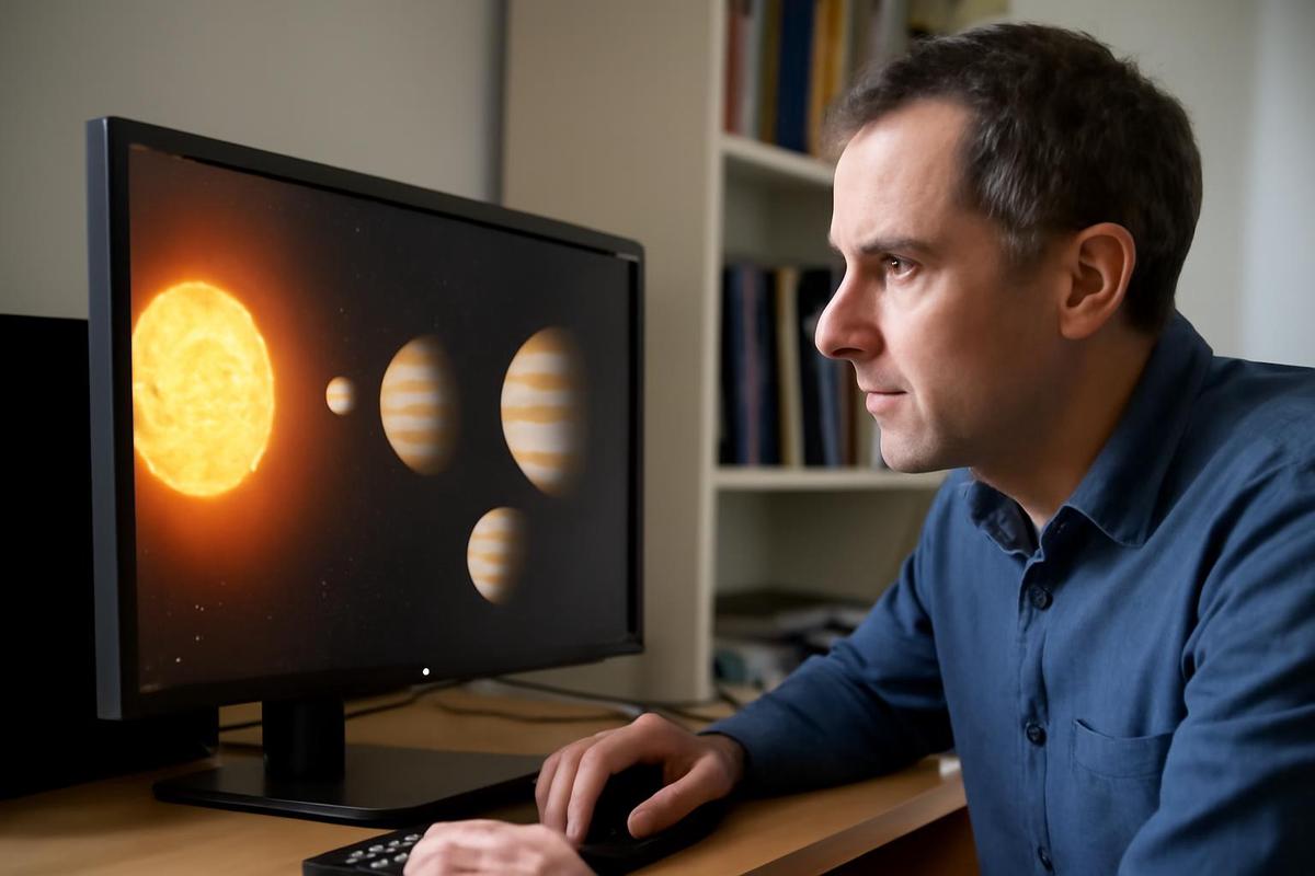 Representación artística del sistema planetario LHS 1903