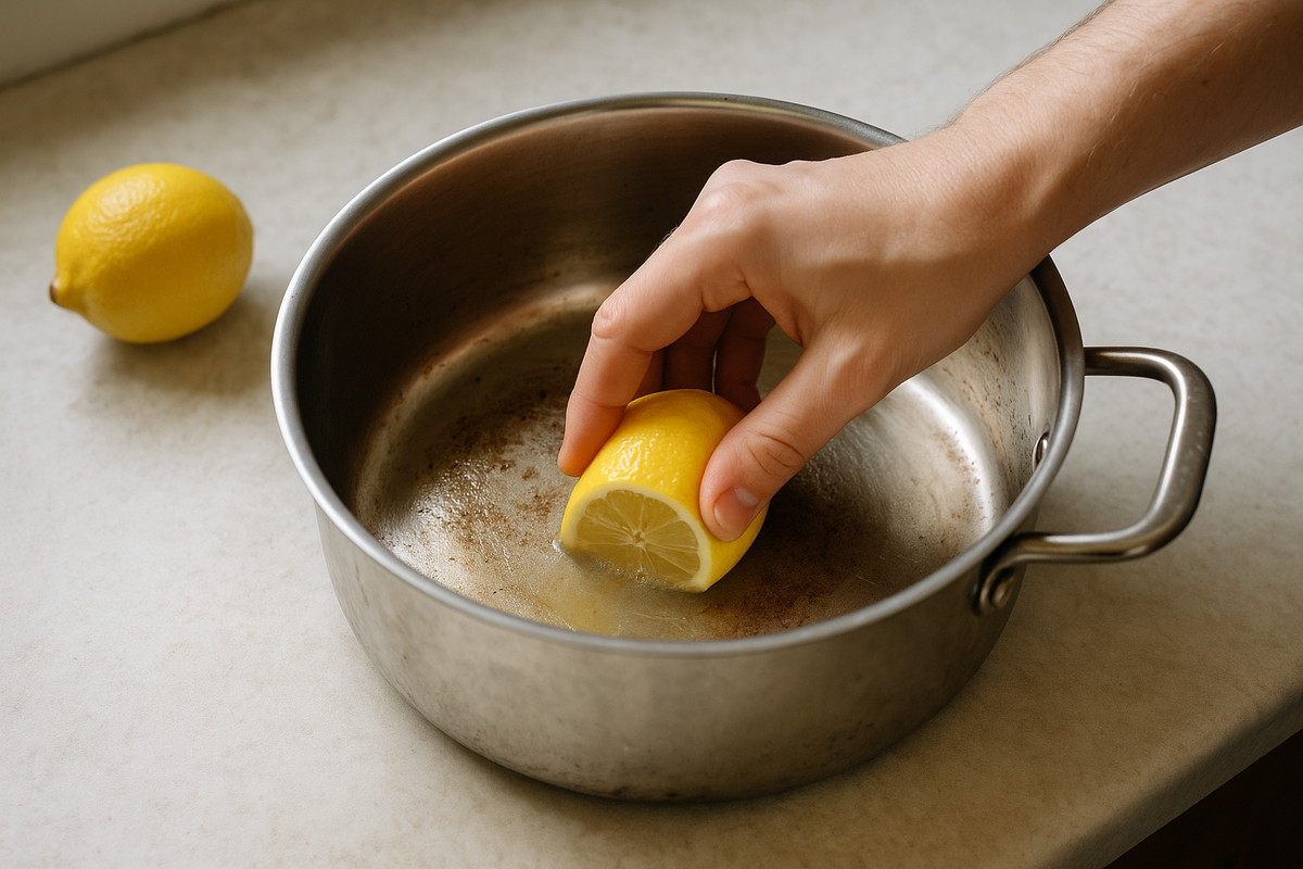 Ollas de acero inoxidable brillantes gracias al limón